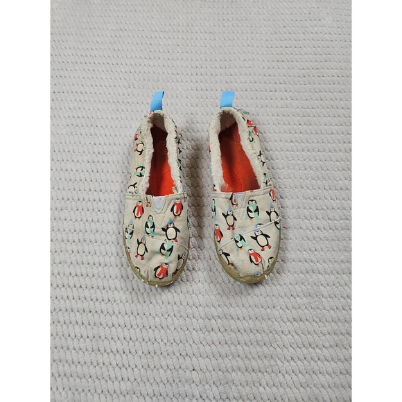Toms Shoes Girls 1.5 Slip On Fur Lined Penguin Print - Picture 1 of 9